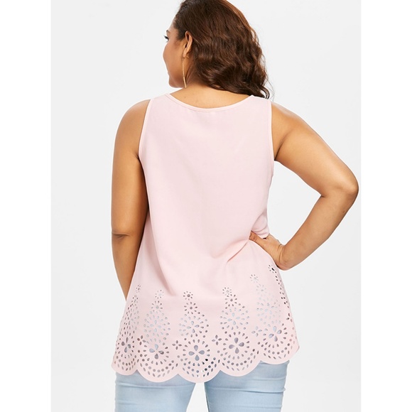 Plus Size Laser Cut V Neck Tank Top - Light Pink - Picture 6 of 7